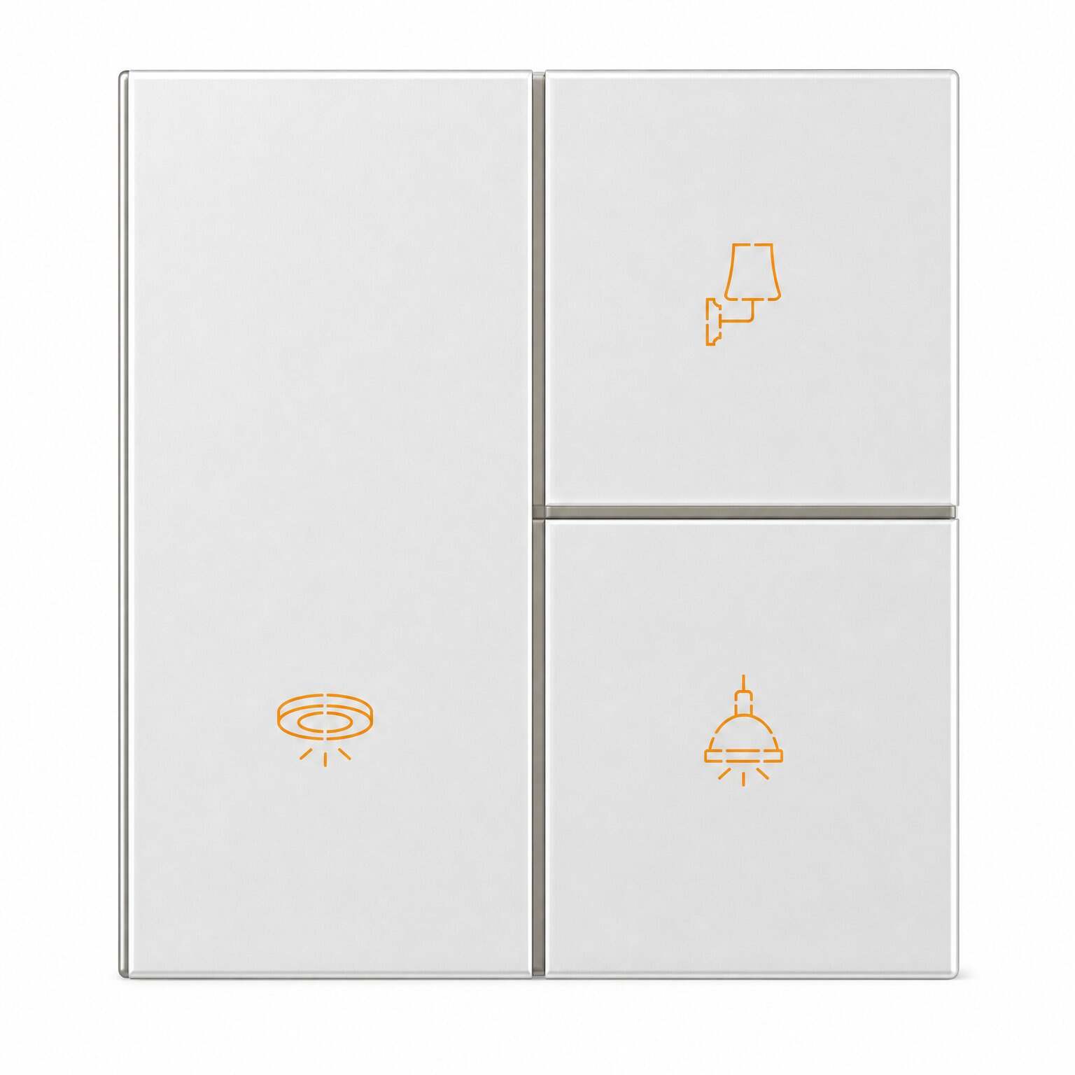 Smart Switches — Silver 3-Button Switch with recessed spotlight, wall lamp and pendant icons