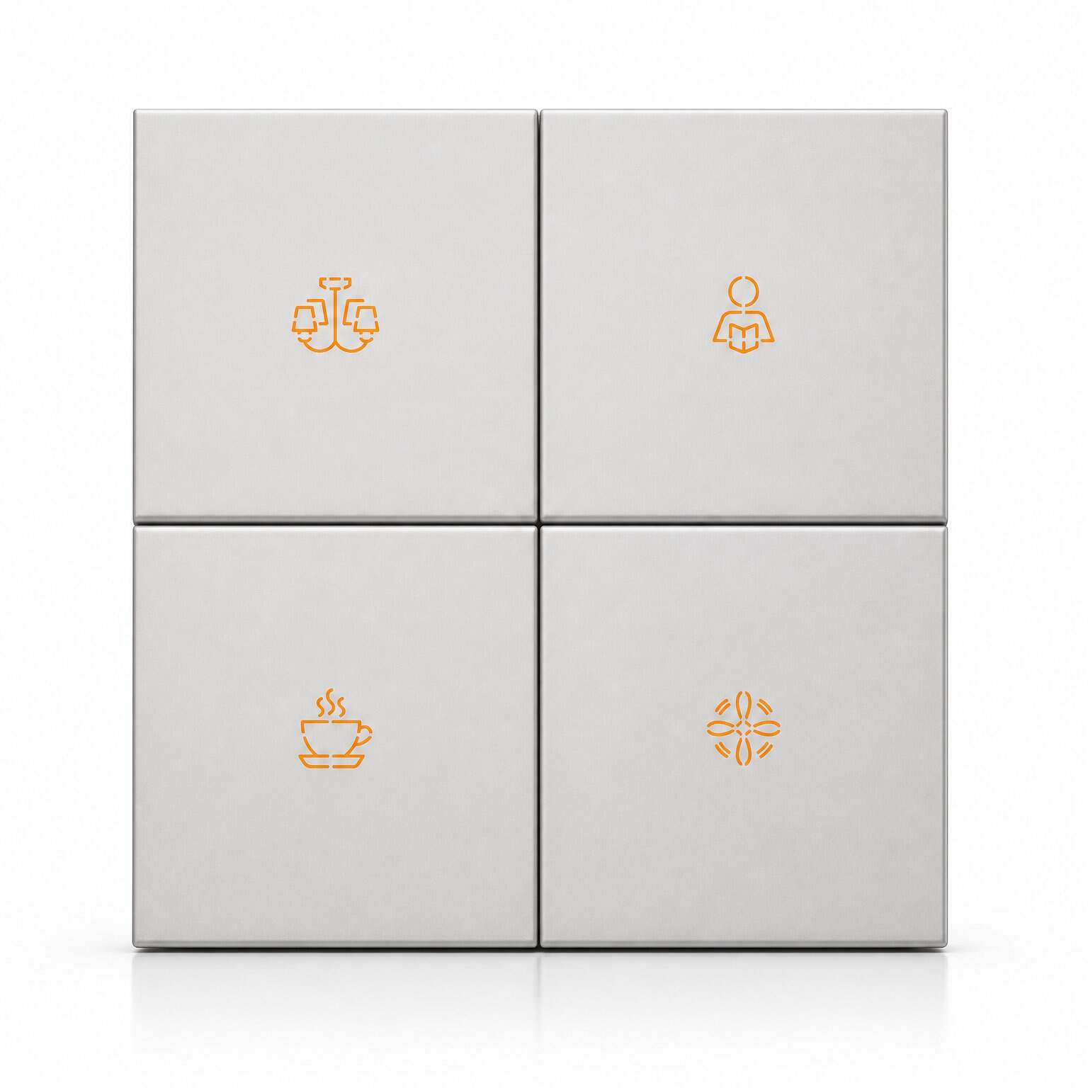Smart Switches — Silver 4-Button Switch with chandelier, reading, tea and ceiling fan icons